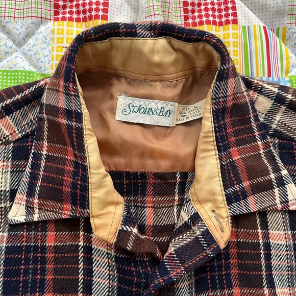 Vintage 80s Mens Brown Plaid Flannel Hunting Shirt // Size Large‎ - Picture 2 of 6